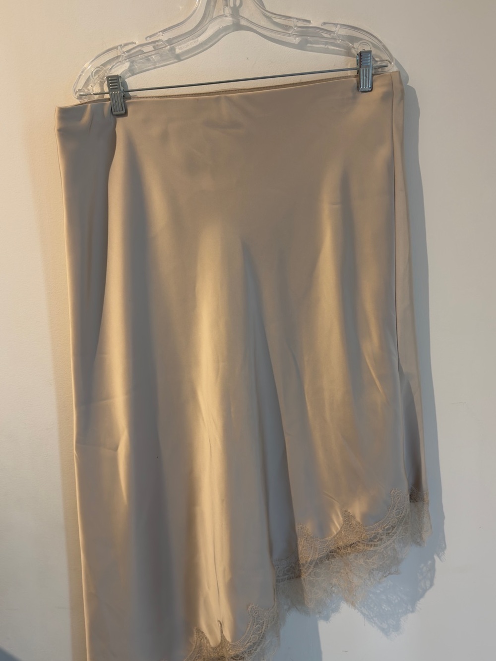 Zara Asymmetrical Cream Lace-Hem Satin Skirt - Picture 2 of 4